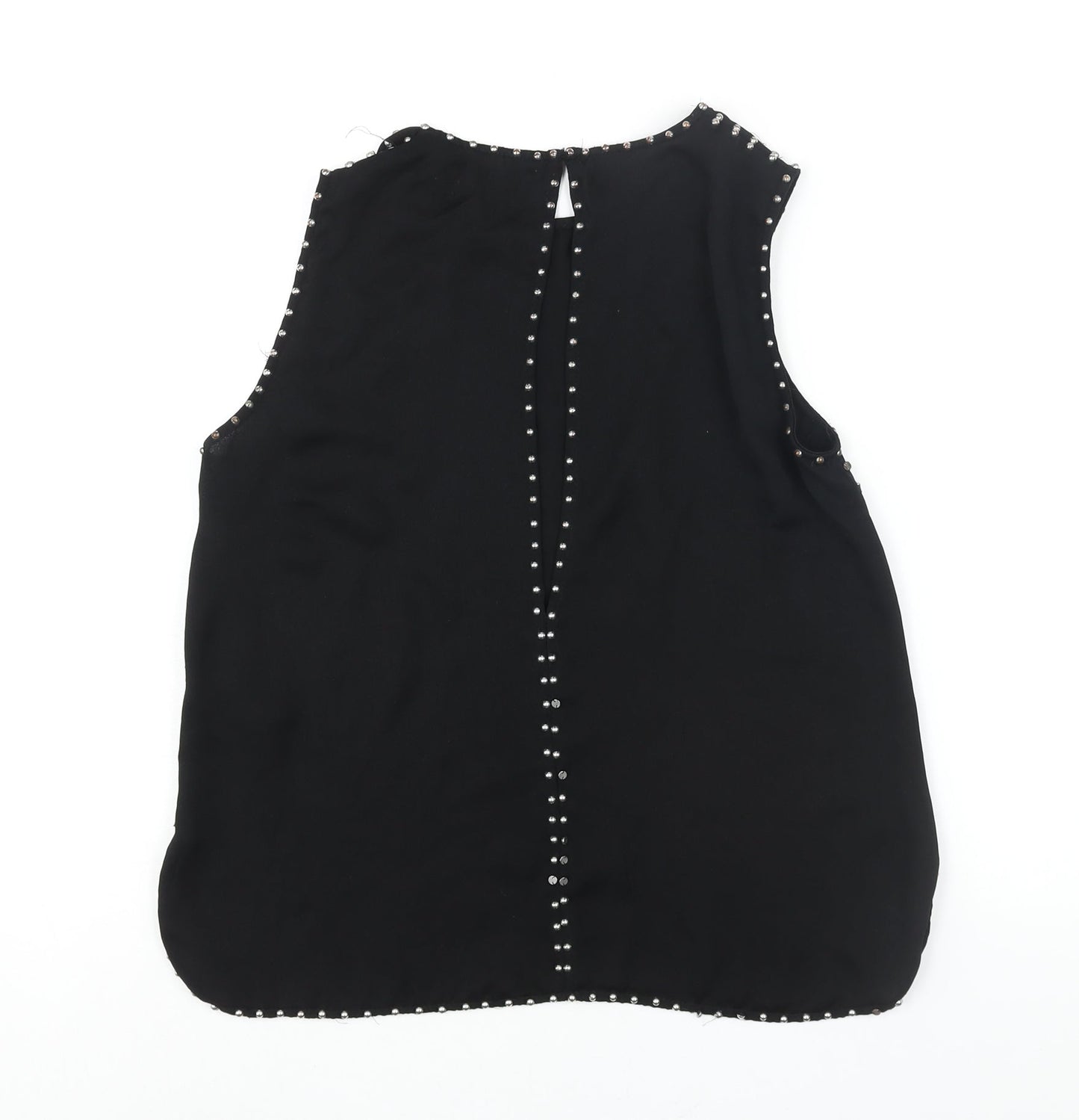 H&M Womens Black Polyester Camisole Blouse Size 8 Round Neck - Stud Detail Open Back