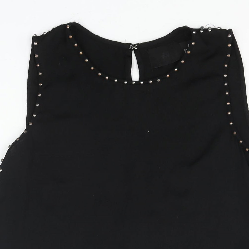 H&M Womens Black Polyester Camisole Blouse Size 8 Round Neck - Stud Detail Open Back