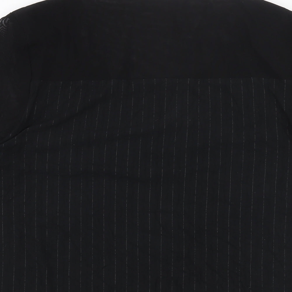 Autograph Womens Black Striped Viscose Basic Blouse Size 14 Round Neck - Mesh Sleeves