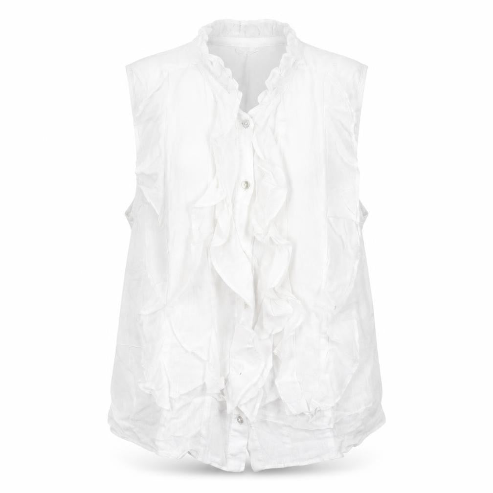 Zara Womens White Linen Camisole Blouse Size L Round Neck - Frill