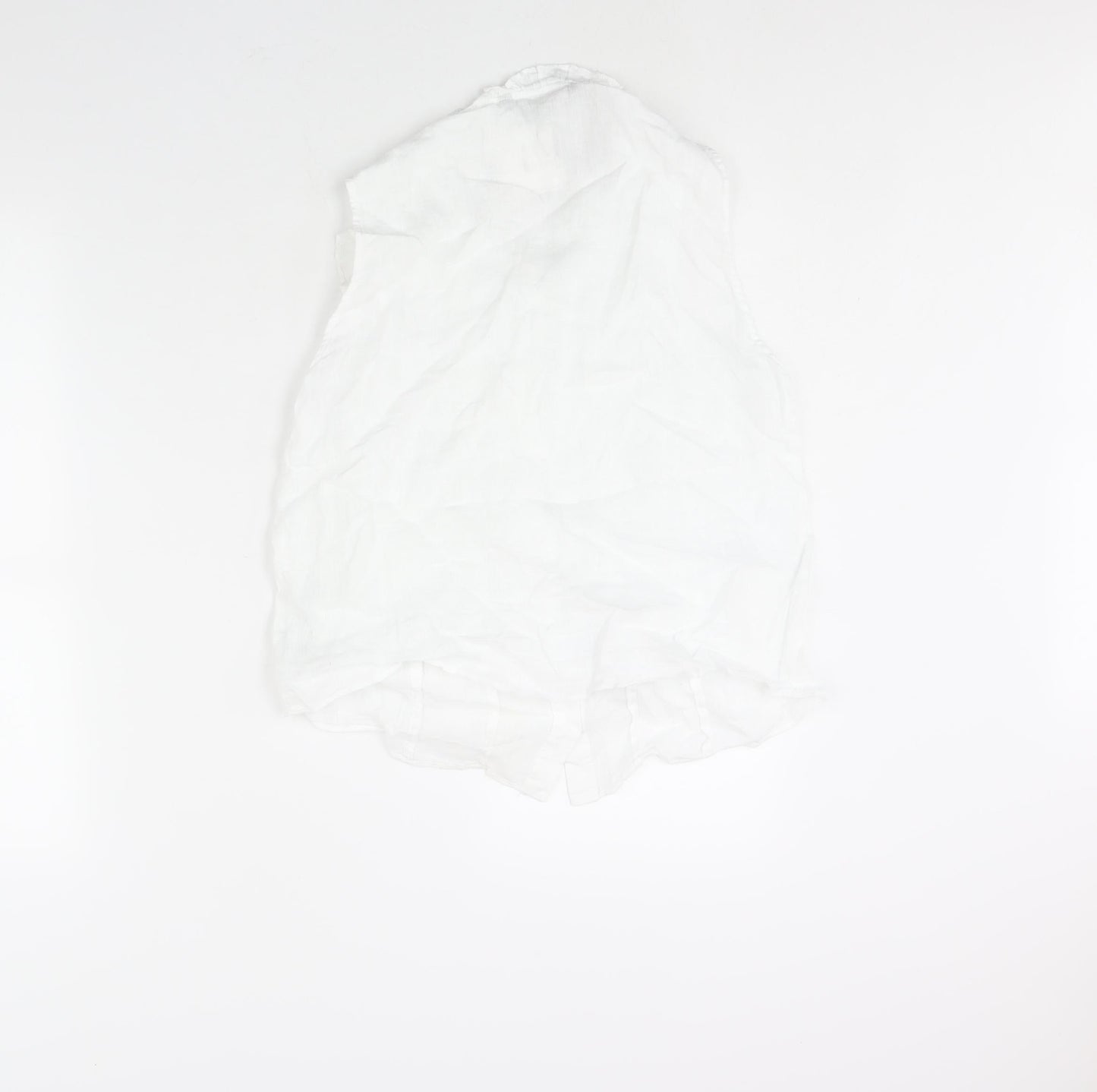 Zara Womens White Linen Camisole Blouse Size L Round Neck - Frill