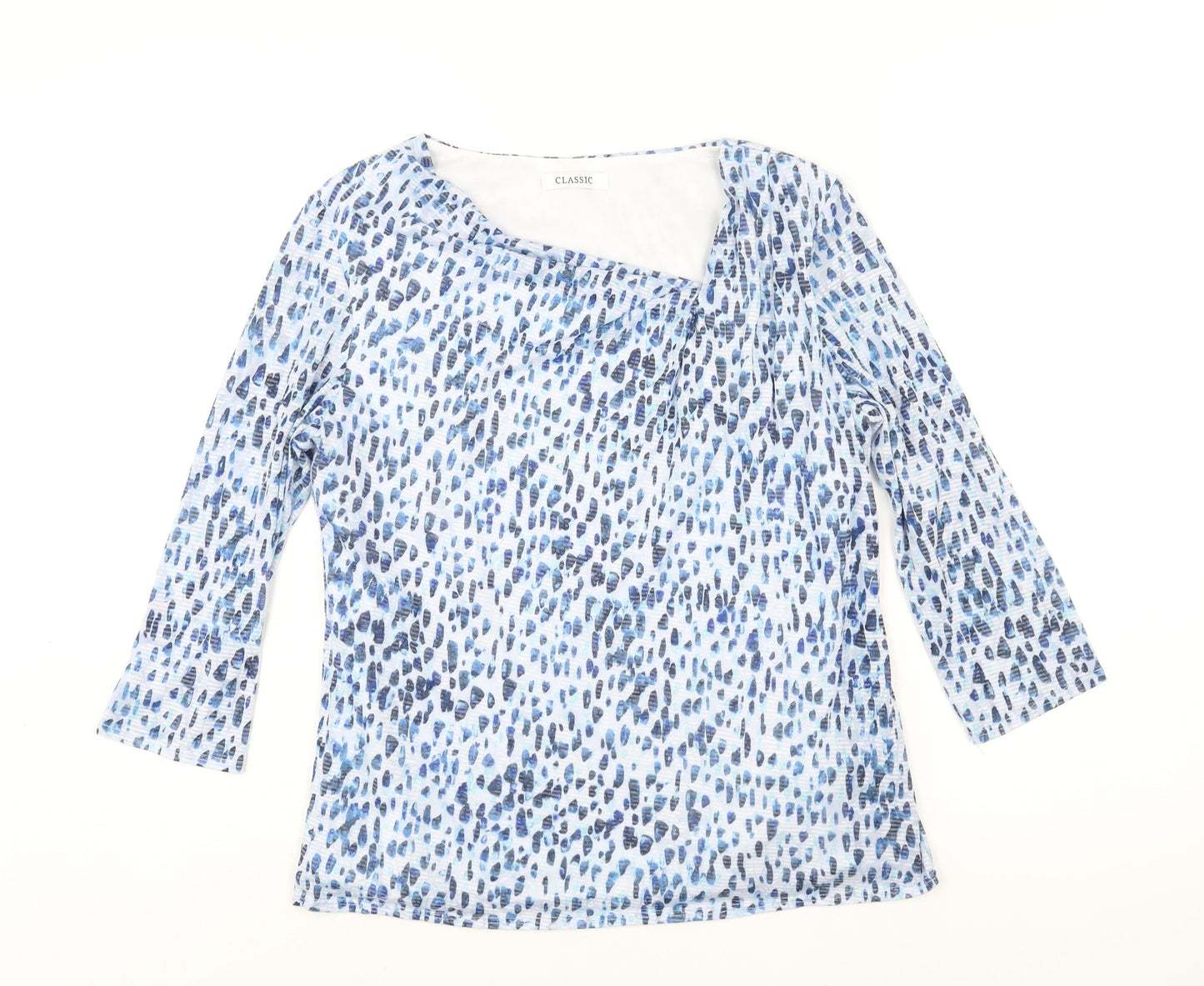 Classic Womens Blue Geometric Polyester Basic Blouse Size 12 Square Neck