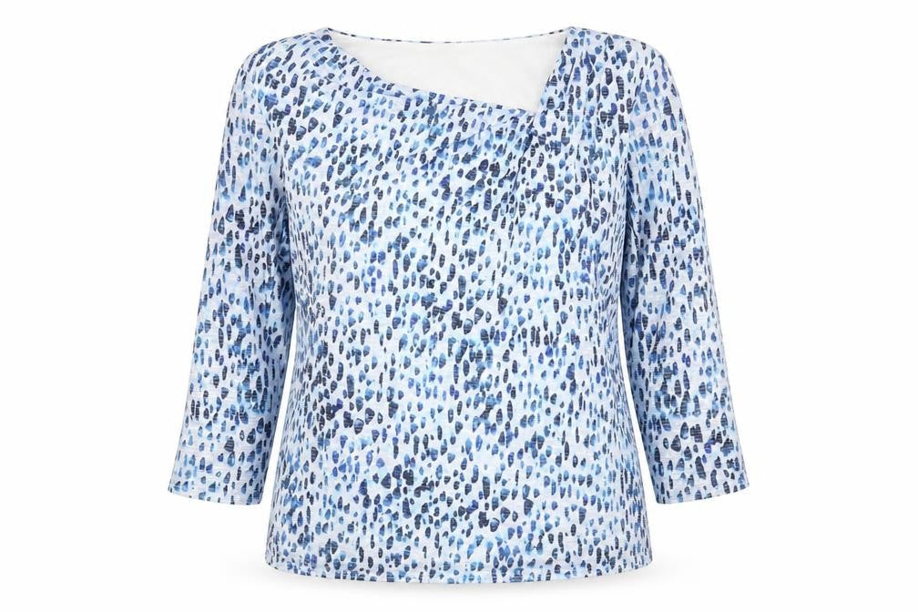 Classic Womens Blue Geometric Polyester Basic Blouse Size 12 Square Neck