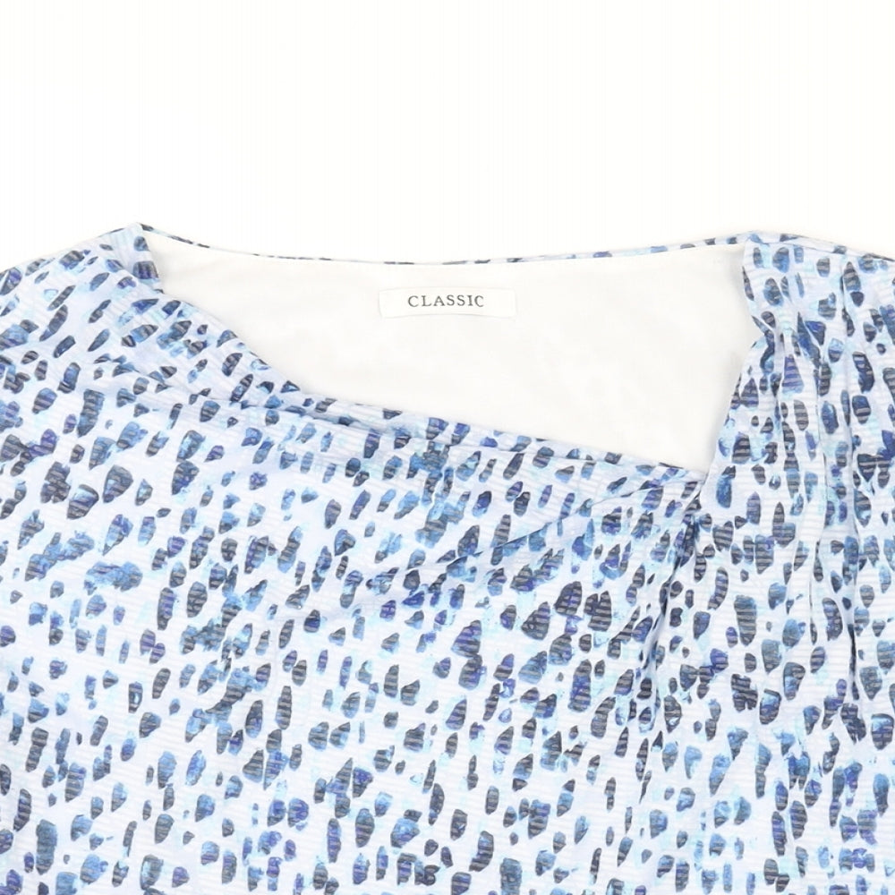 Classic Womens Blue Geometric Polyester Basic Blouse Size 12 Square Neck