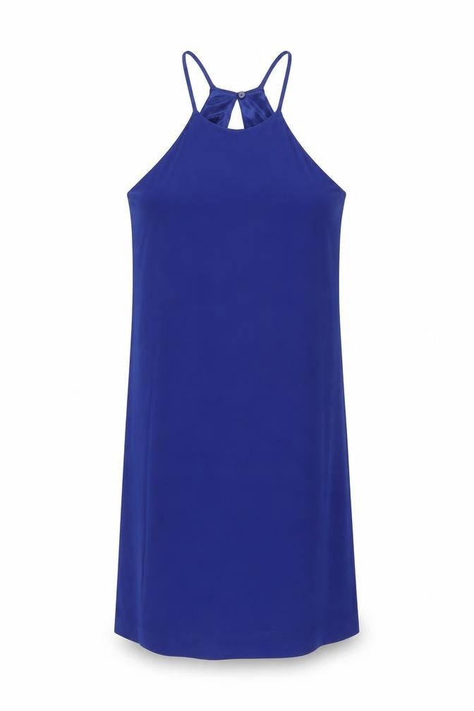Mango Womens Blue Polyester Shift Size S Square Neck Button