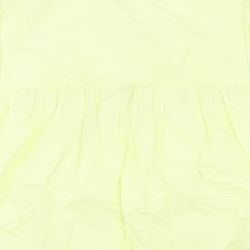 Marks and Spencer Womens Green Cotton Basic Blouse Size 8 Round Neck - Floral Embroidery