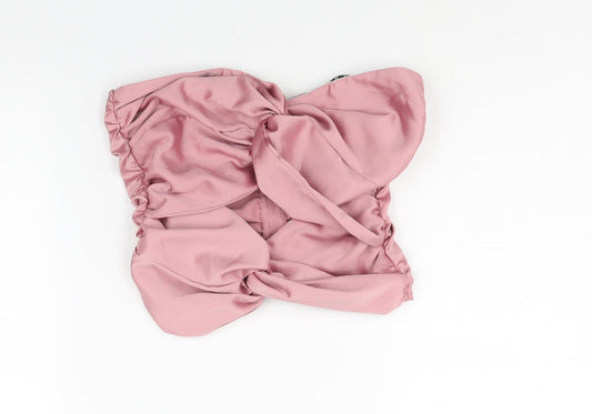 Missguided Womens Pink Polyester Cropped Blouse Size 8 Sweetheart - Rouched Cut Out