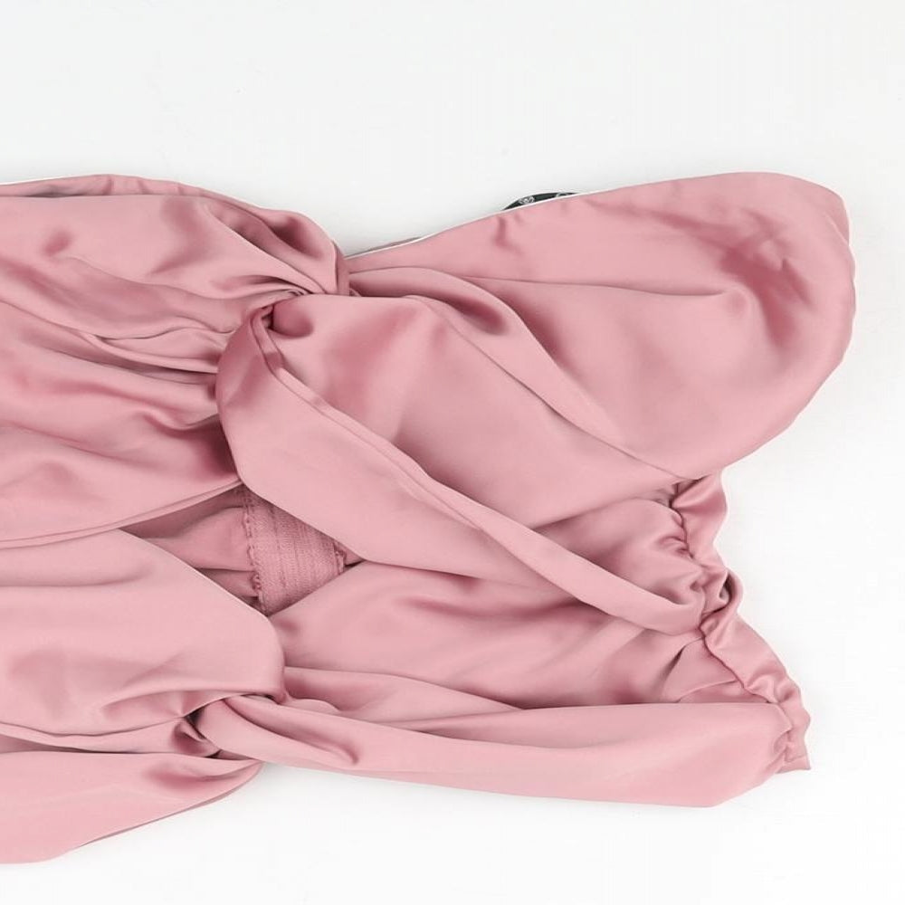 Missguided Womens Pink Polyester Cropped Blouse Size 8 Sweetheart - Rouched Cut Out