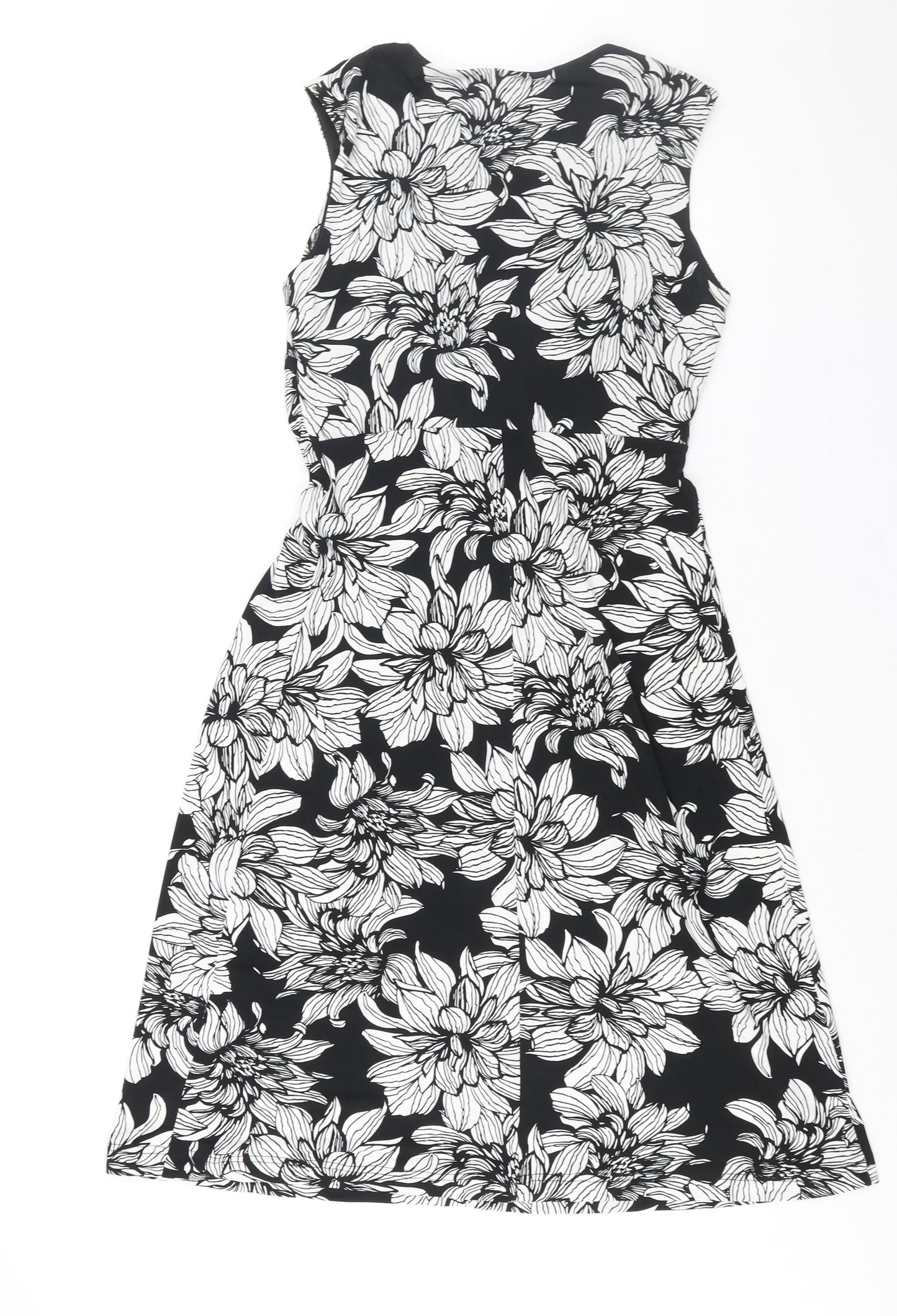Wallis Womens Black Floral Polyester A-Line Size 10 V-Neck Pullover - Twist Detail