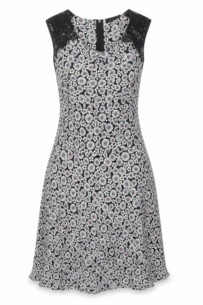 Wallis Womens Multicoloured Geometric Viscose Shift Size 16 Round Neck Zip - Lace Detail Belted Floral Print