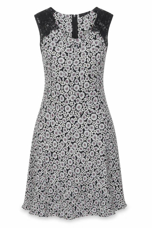 Wallis Womens Multicoloured Geometric Viscose Shift Size 16 Round Neck Zip - Lace Detail Belted Floral Print