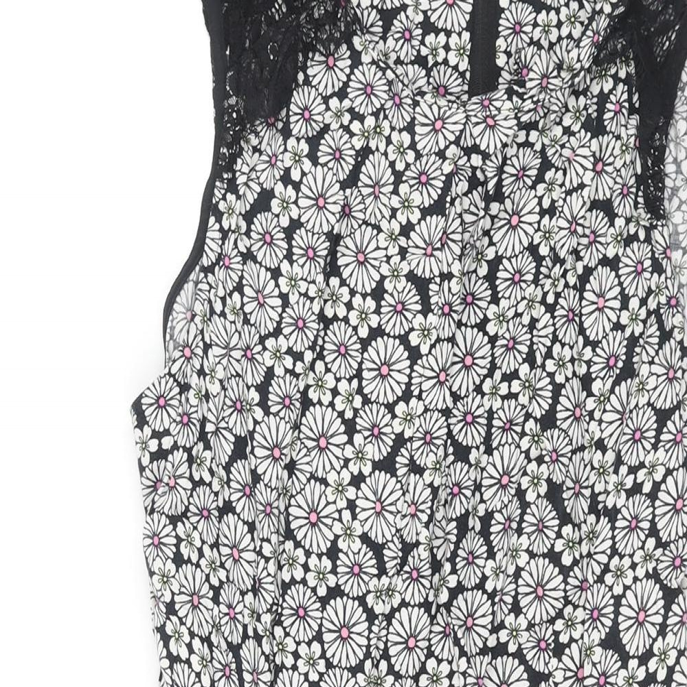Wallis Womens Multicoloured Geometric Viscose Shift Size 16 Round Neck Zip - Lace Detail Belted Floral Print