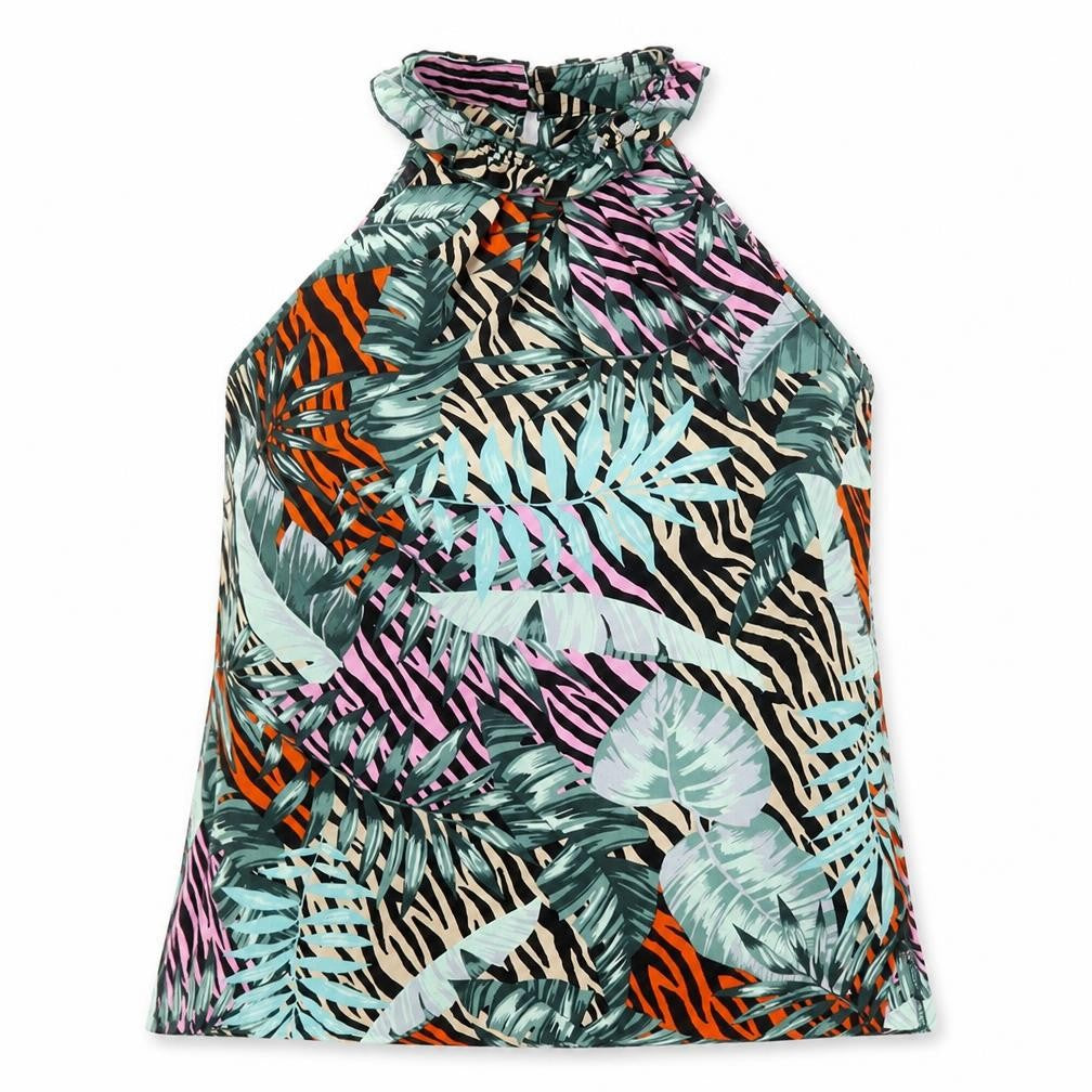 Dorothy Perkins Womens Multicoloured Geometric Polyester Camisole Blouse Size 8 Mock Neck - Frill Plant Print