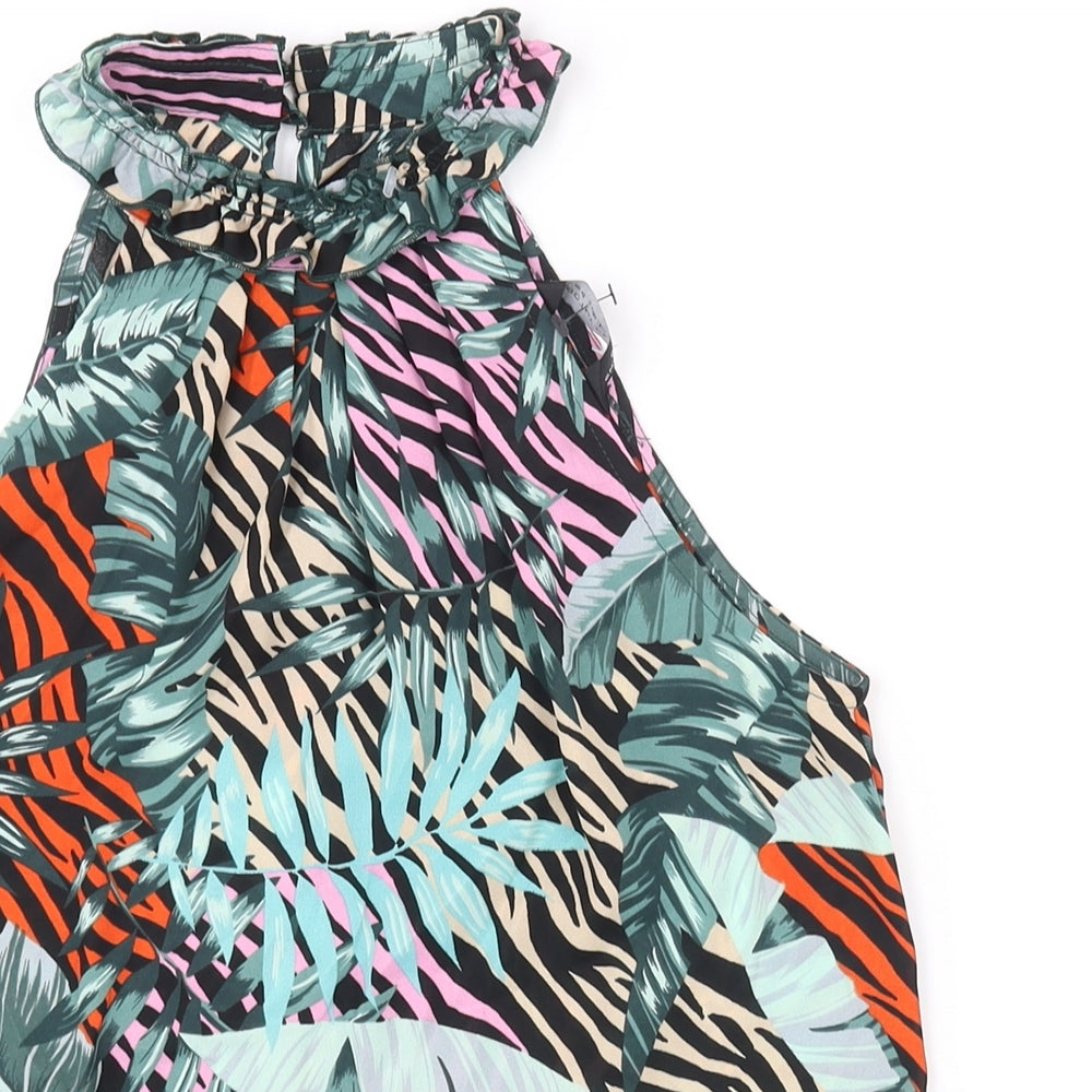 Dorothy Perkins Womens Multicoloured Geometric Polyester Camisole Blouse Size 8 Mock Neck - Frill Plant Print
