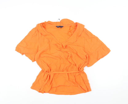 Marks & Spencer Womens Orange Viscose Basic Blouse Size 16 V-Neck - Belted Peplum Frill