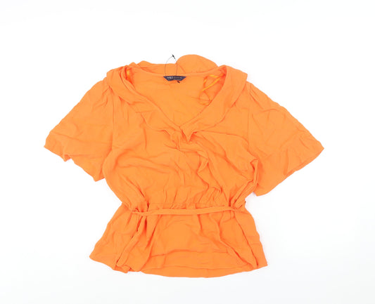 Marks and Spencer Womens Orange Viscose Basic Blouse Size 16 V-Neck - Belted Peplum Frill