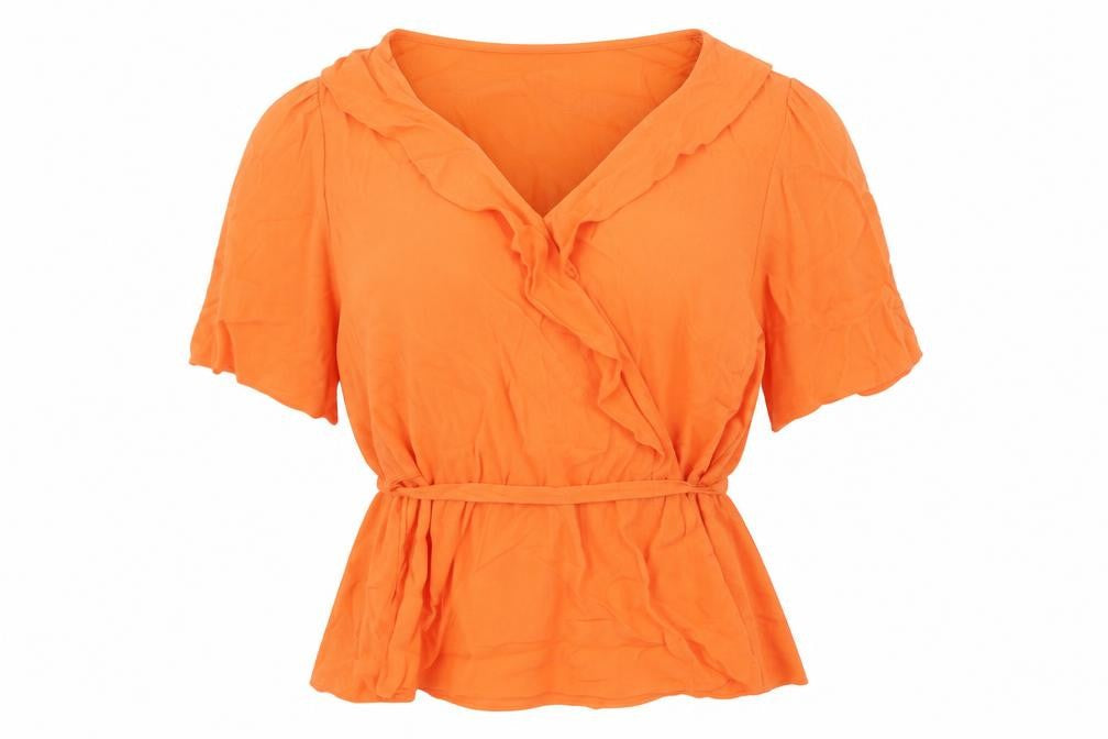 Marks & Spencer Womens Orange Viscose Basic Blouse Size 16 V-Neck - Belted Peplum Frill