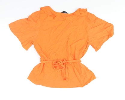 Marks & Spencer Womens Orange Viscose Basic Blouse Size 16 V-Neck - Belted Peplum Frill