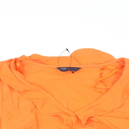 Marks & Spencer Womens Orange Viscose Basic Blouse Size 16 V-Neck - Belted Peplum Frill