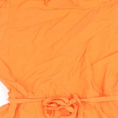 Marks & Spencer Womens Orange Viscose Basic Blouse Size 16 V-Neck - Belted Peplum Frill
