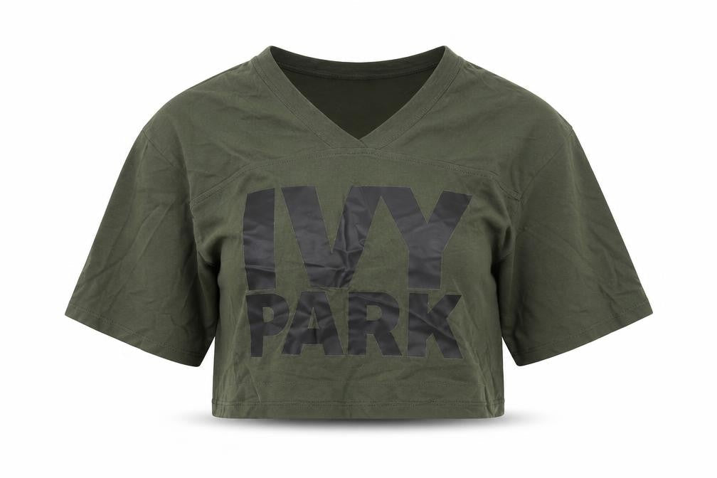 IVY PARK Womens Green Cotton Cropped T-Shirt Size XS V-Neck - IVY PARK Logo