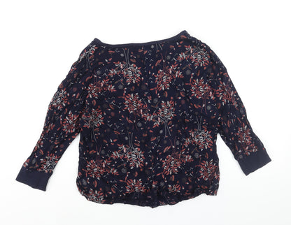 Marks & Spencer Womens Blue Geometric Viscose Basic Blouse Size 10 Boat Neck