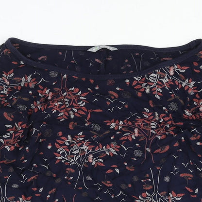 Marks & Spencer Womens Blue Geometric Viscose Basic Blouse Size 10 Boat Neck