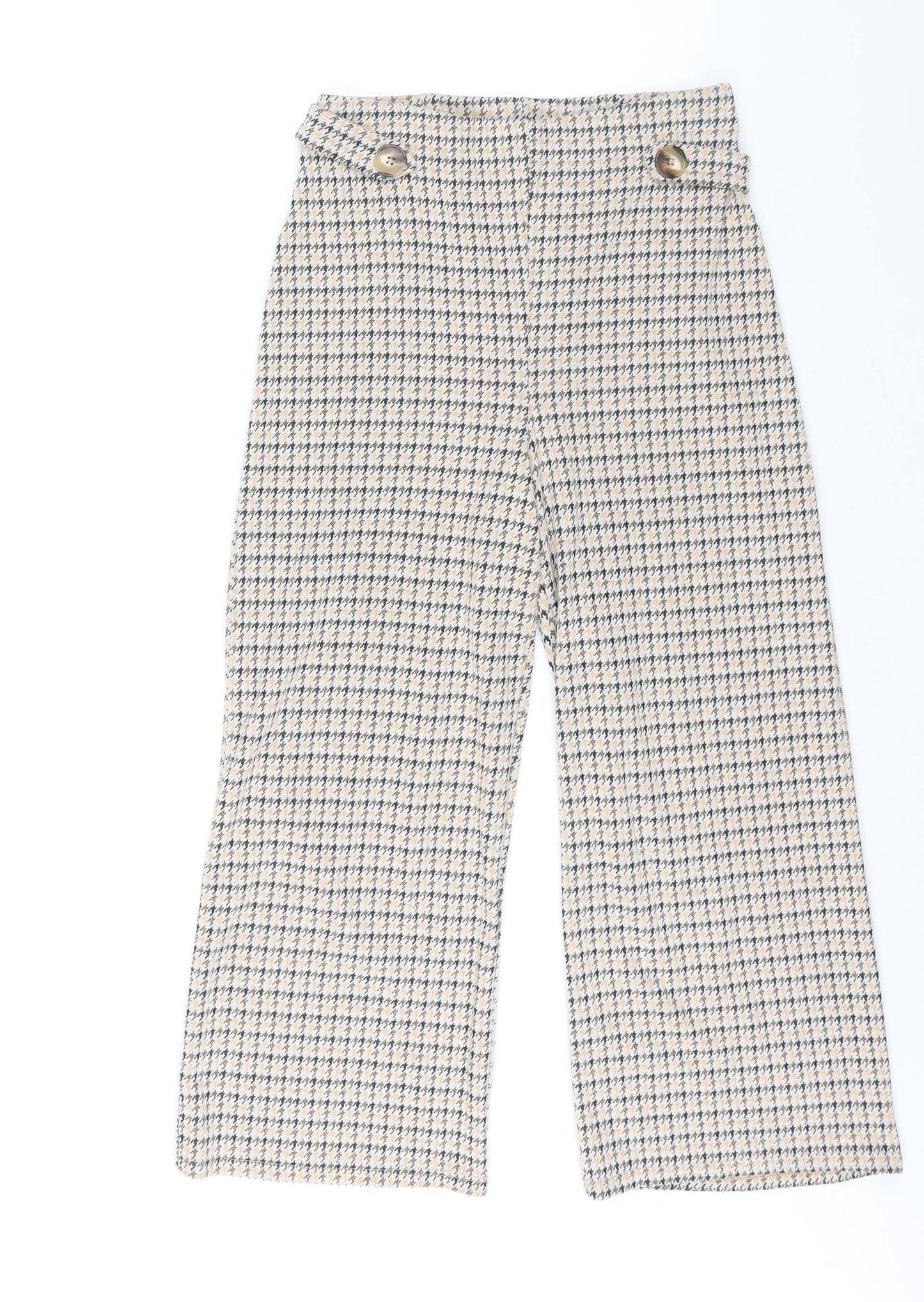 Miss Selfridge Womens Multicoloured Geometric Polyester Cropped Trousers Size 8 L22 in Regular - Houndstooth Print Button Detail