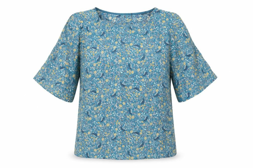 Marks & Spencer Womens Blue Geometric Modal Basic Blouse Size 6 Round Neck - Floral Print