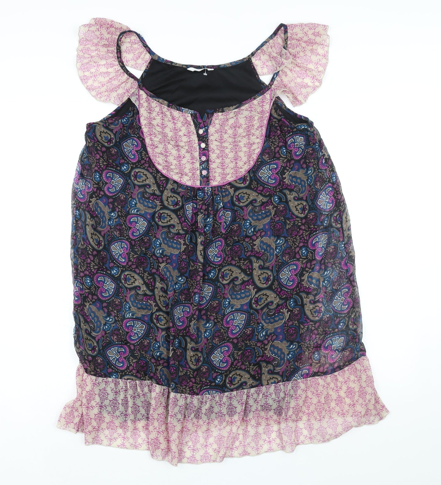 Editions Womens Multicoloured Geometric Polyester Shift Size 14 Scoop Neck Button - Frill