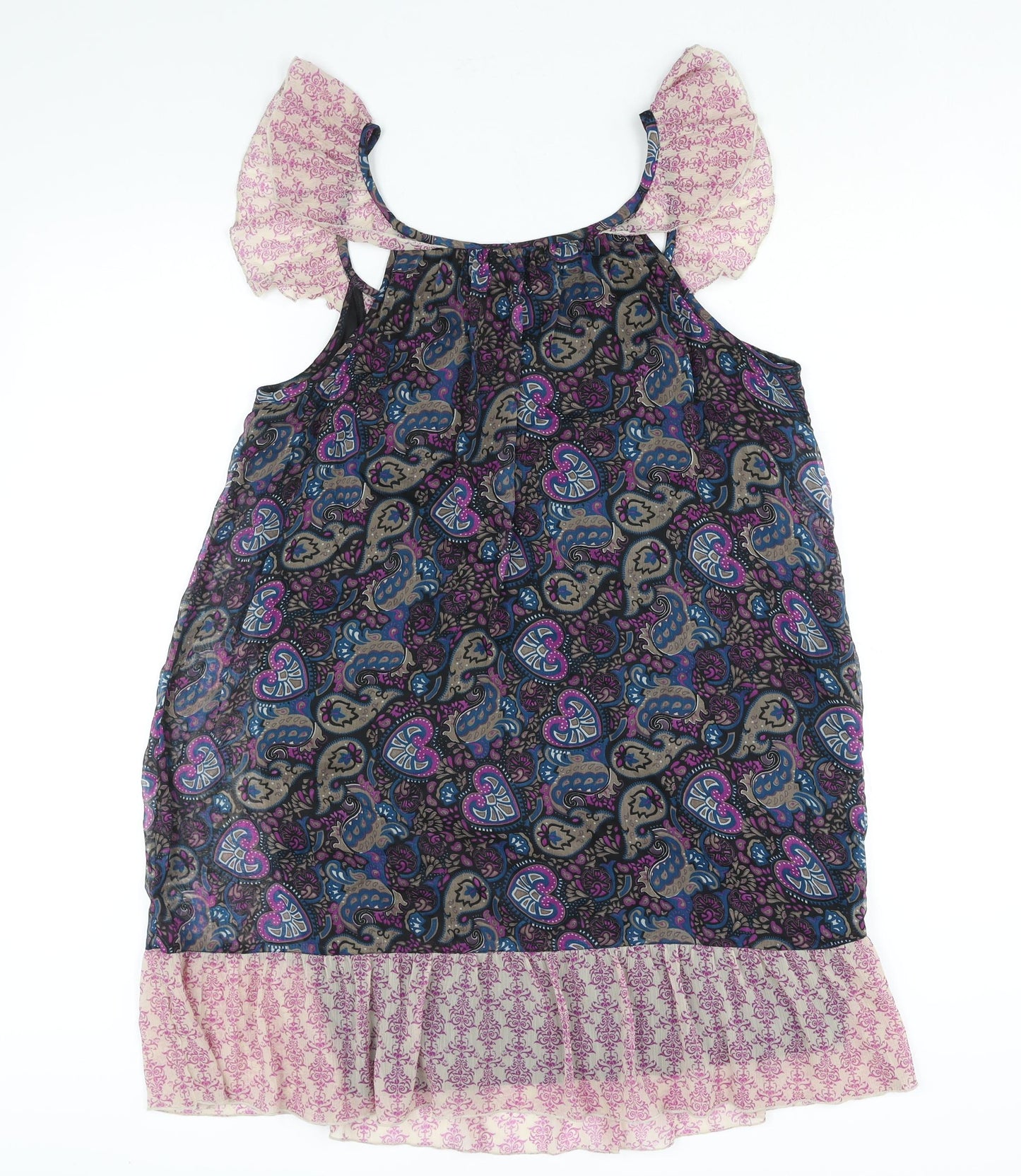 Editions Womens Multicoloured Geometric Polyester Shift Size 14 Scoop Neck Button - Frill