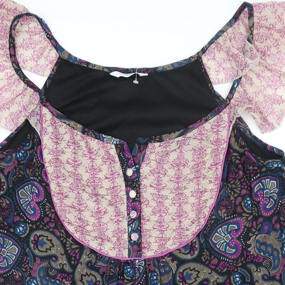 Editions Womens Multicoloured Geometric Polyester Shift Size 14 Scoop Neck Button - Frill