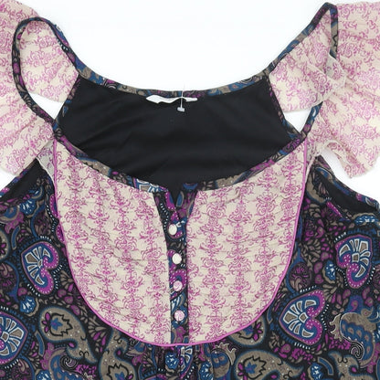 Editions Womens Multicoloured Geometric Polyester Shift Size 14 Scoop Neck Button - Frill