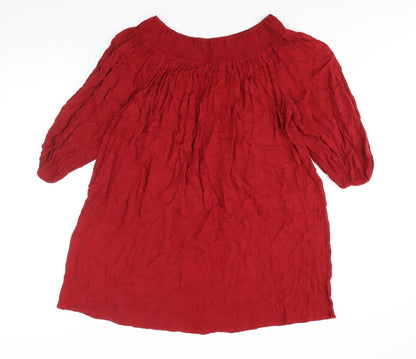 Back view of Sfera women’s red polyester mini, size M, boat neck pullover