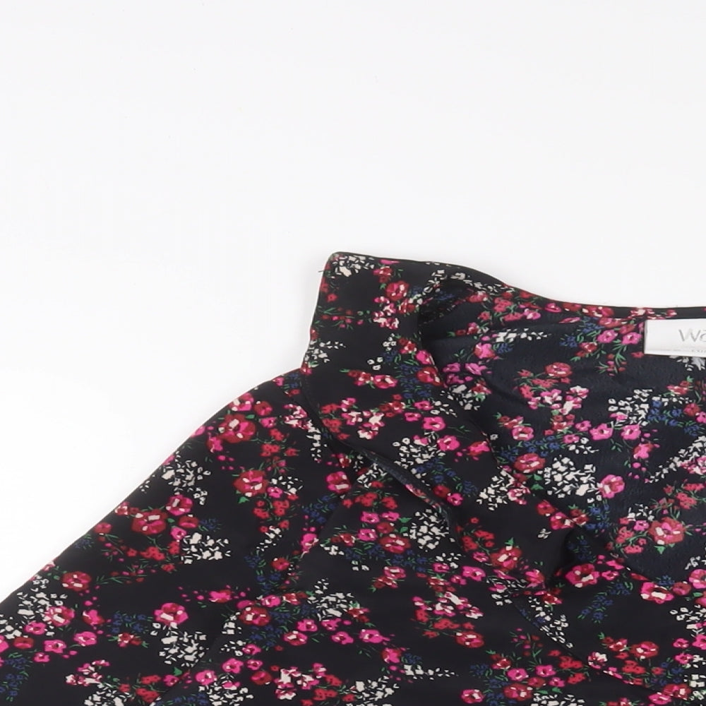 Wallis Womens Black Floral Polyester Basic Blouse Size 10 V-Neck
