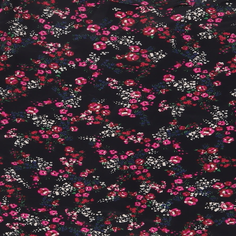 Wallis Womens Black Floral Polyester Basic Blouse Size 10 V-Neck