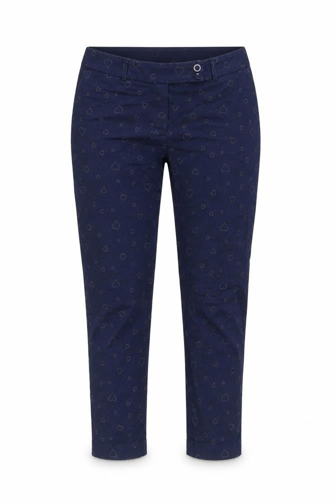 Next Womens Blue Geometric Cotton Trousers Size 30 in L24 in Regular Zip - Heart Pattern