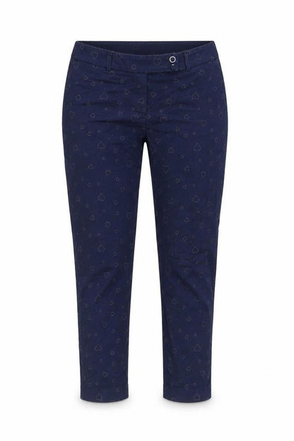 Next Womens Blue Geometric Cotton Trousers Size 30 in L24 in Regular Zip - Heart Pattern
