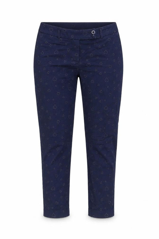 Next Womens Blue Geometric Cotton Trousers Size 30 in L24 in Regular Zip - Heart Pattern