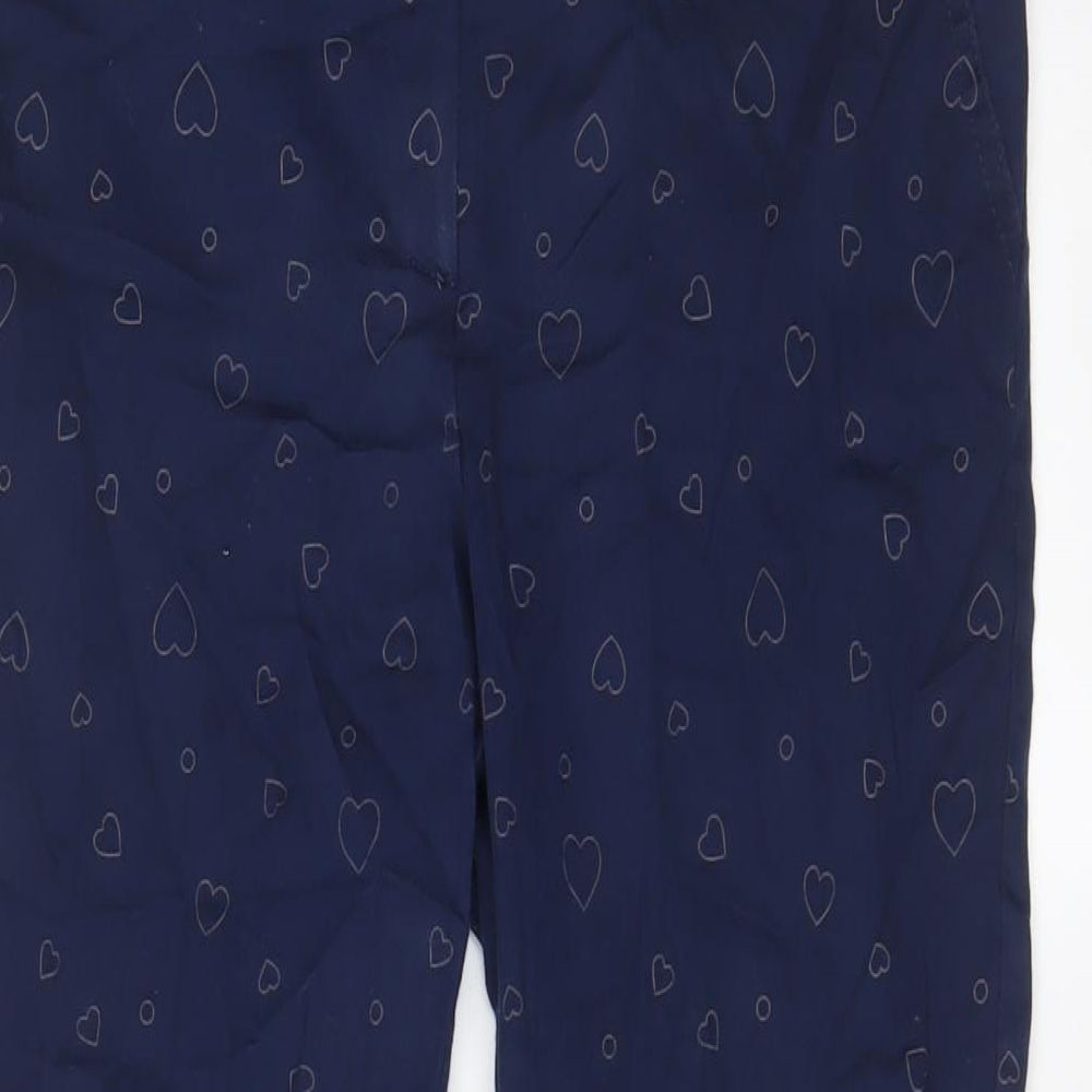 Next Womens Blue Geometric Cotton Trousers Size 30 in L24 in Regular Zip - Heart Pattern