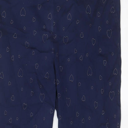 Next Womens Blue Geometric Cotton Trousers Size 30 in L24 in Regular Zip - Heart Pattern