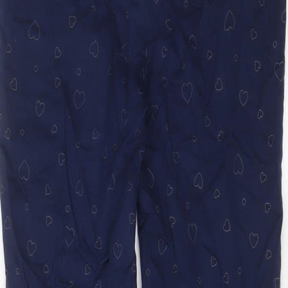 Next Womens Blue Geometric Cotton Trousers Size 30 in L24 in Regular Zip - Heart Pattern