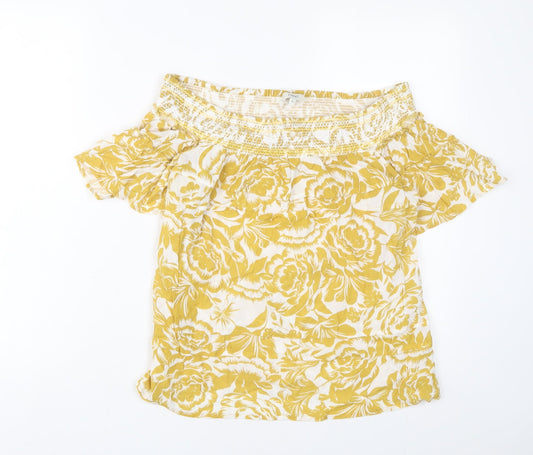 NEXT Womens Yellow Fair Isle Viscose Basic T-Shirt Size 10 Off the Shoulder