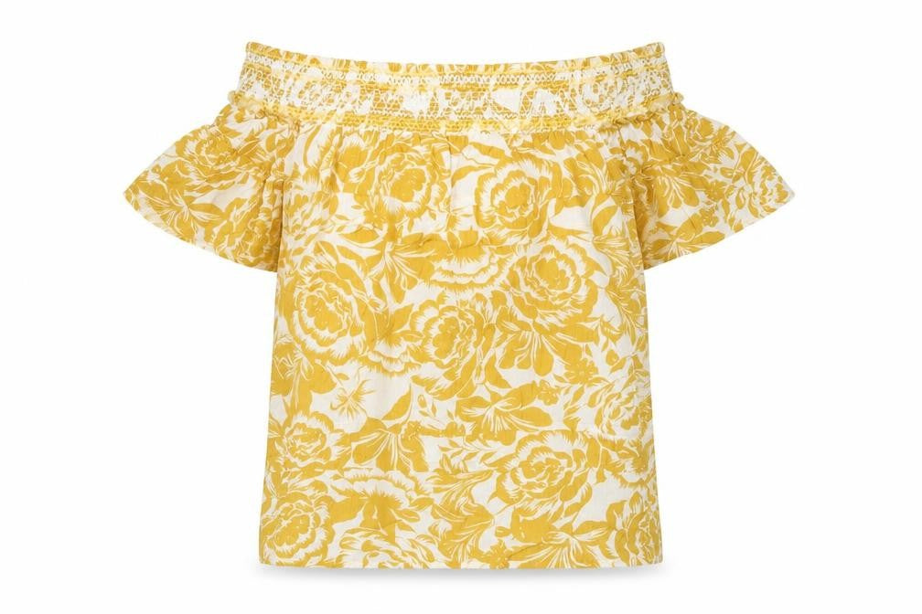 NEXT Womens Yellow Fair Isle Viscose Basic T-Shirt Size 10 Off the Shoulder
