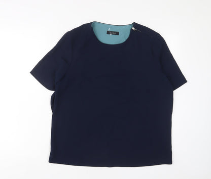 Additional front view of Autograph women’s blue polyester basic t-shirt, size UK 10, crew neck