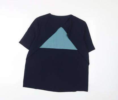 Back view of Autograph women’s blue polyester basic t-shirt, size UK 10, crew neck