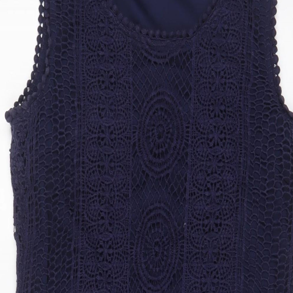 Solitaire Womens Blue Cotton A-Line Size M Scoop Neck Pullover