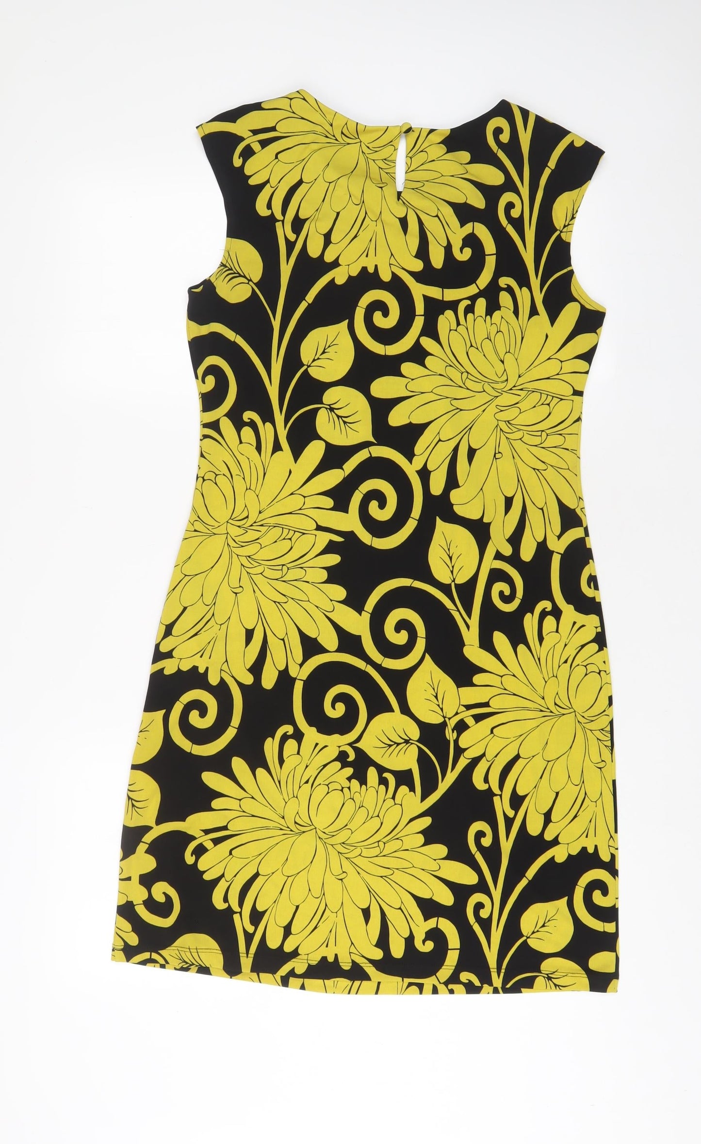 Wallis Womens Yellow Geometric Polyester A-Line Size S Boat Neck Button