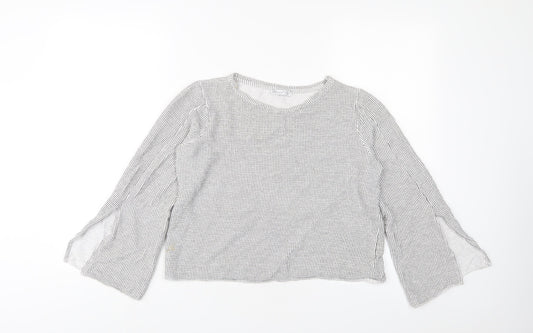 Zara Womens Grey Polyester Cropped T-Shirt Size M Crew Neck