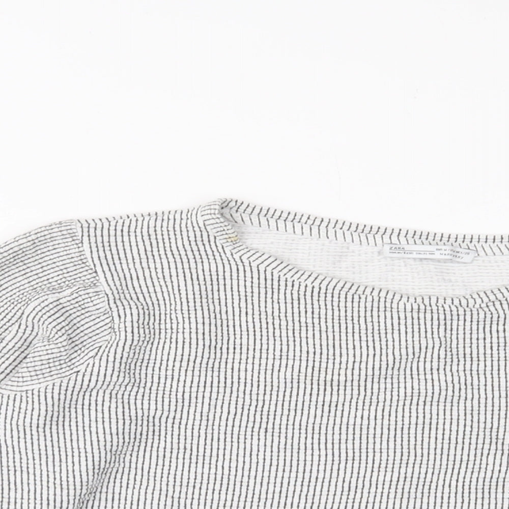 Zara Womens Grey Polyester Cropped T-Shirt Size M Crew Neck